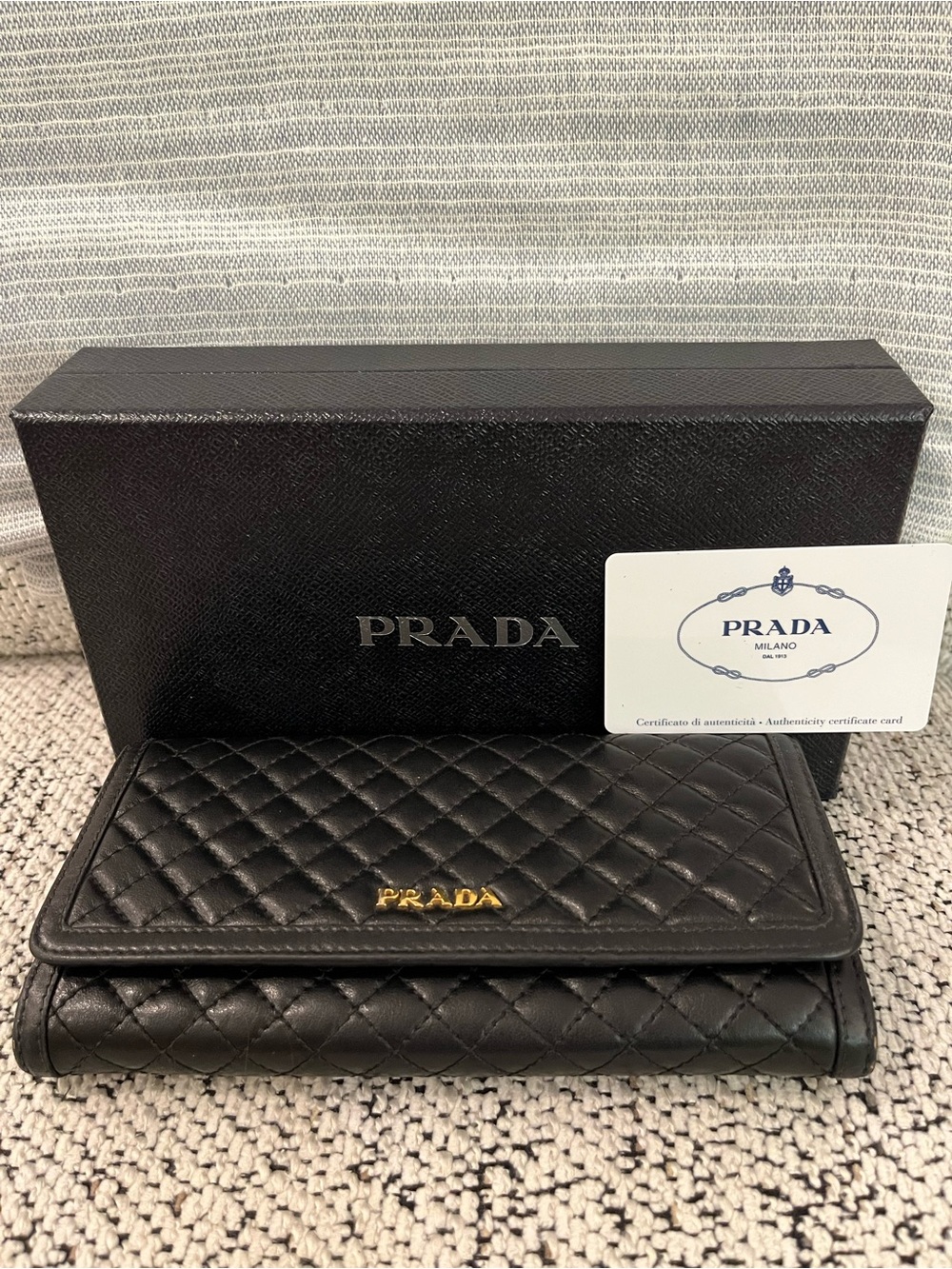 Prada Black Quilted Leather Wallet with Gold Logo